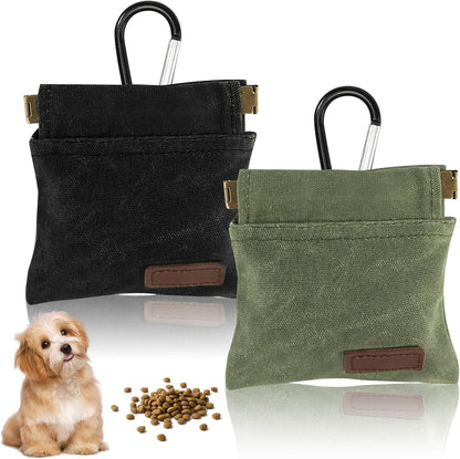 Kzanvov 2Pcs Dog Treat Pouch set showing black and green canvas bags