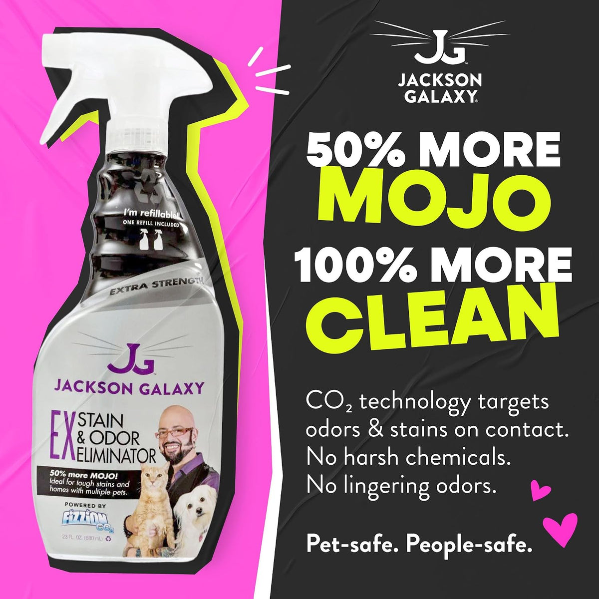 Jackson Galaxy pet urine remover CO2 cleaning tablets dissolving in water bottle