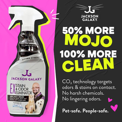 Jackson Galaxy pet urine remover CO2 cleaning tablets dissolving in water bottle