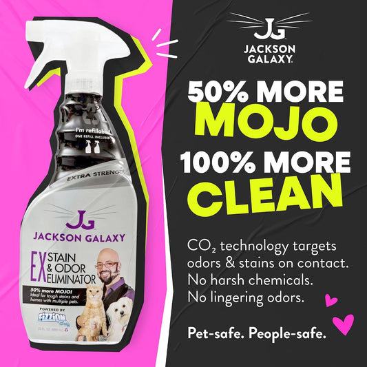 Jackson Galaxy pet urine remover CO2 cleaning tablets dissolving in water bottle