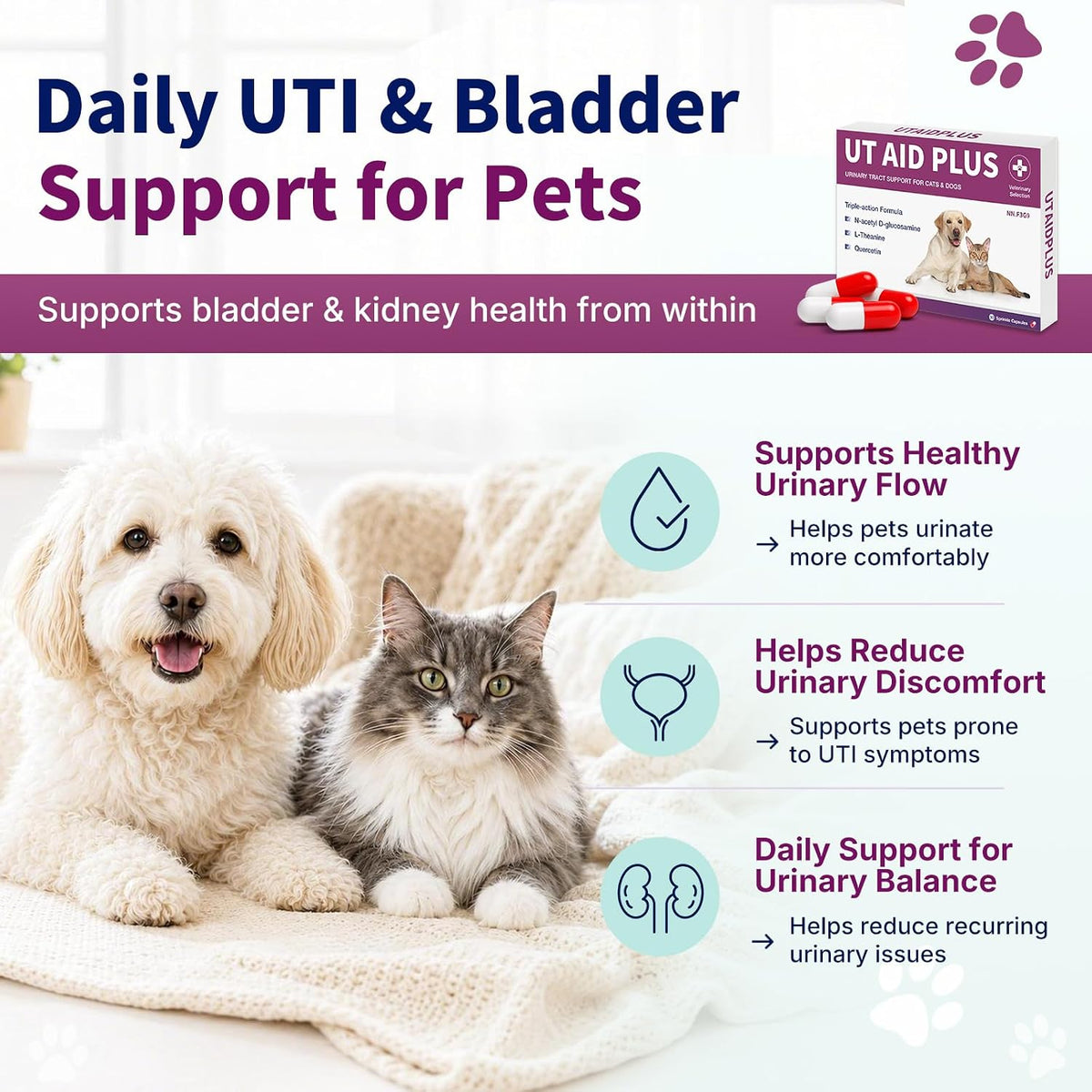 Natural UTI Treatment for Cats & Dogs - Antibiotic-Free Urinary Tract Infection Support Supplement - Bladder & Kidney Health - Incontinence Prevention - 30 Capsules - Image 4