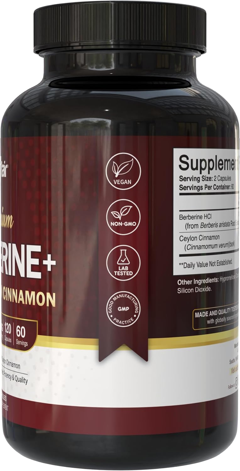 NutriFlair Berberine HCl 1200mg with Ceylon Cinnamon, 120 Capsules - Image 6
