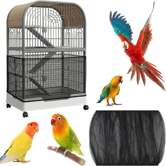 LUSTRIB large bird cage cover front view on a black parrot cage trap mesh.
