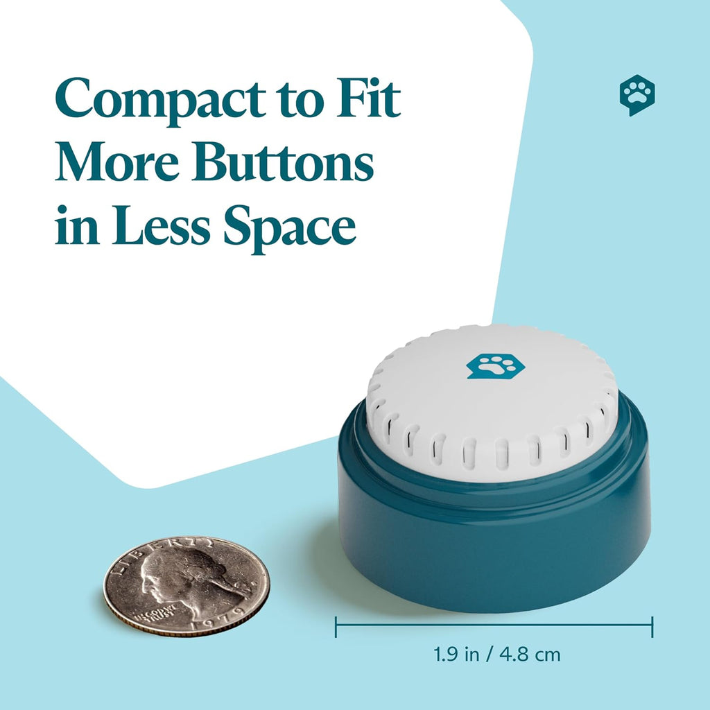 Close up of a small dog paw pressing an easy to press recordable sound button.