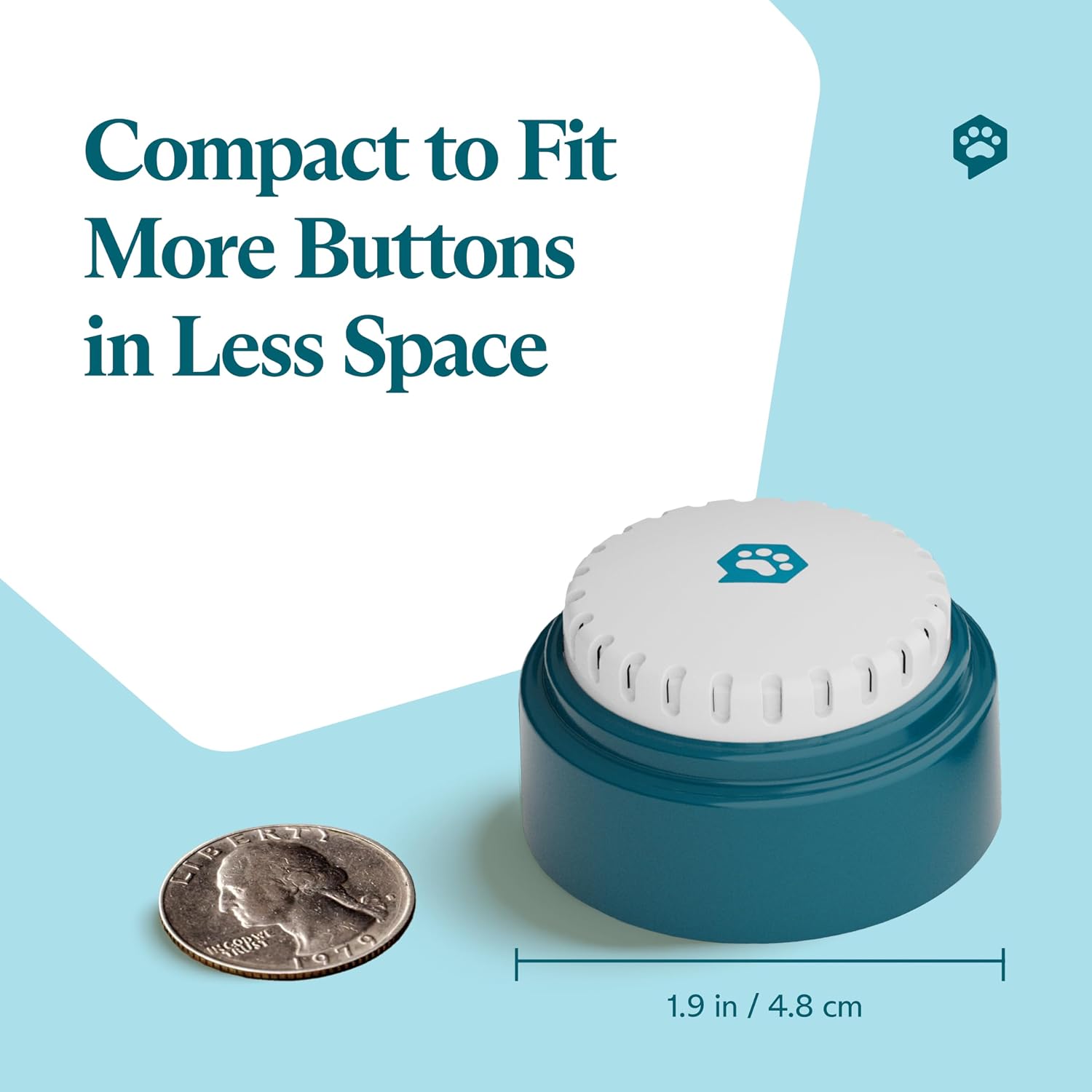 Close up of a small dog paw pressing an easy to press recordable sound button.