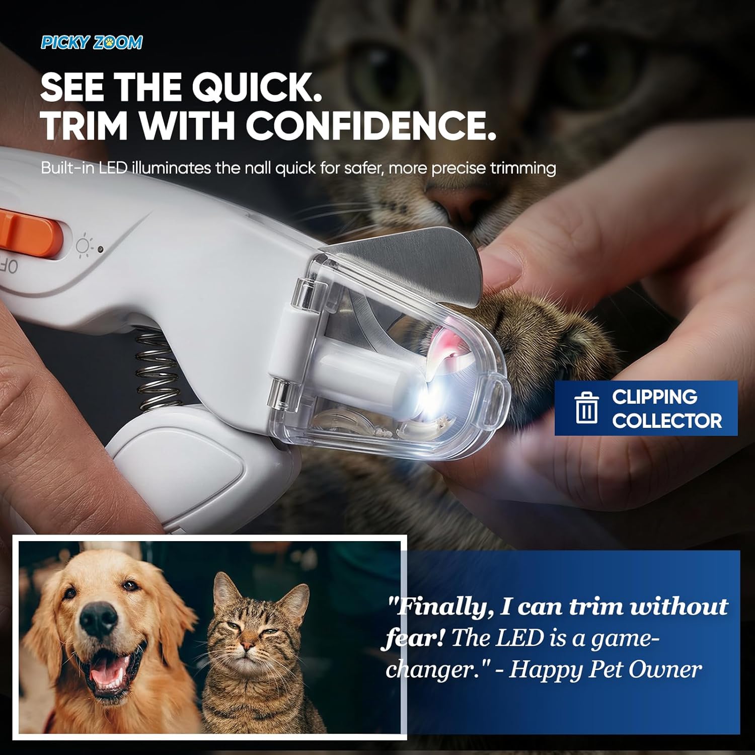 Picky Zoom pet grooming tool with safety guard attached