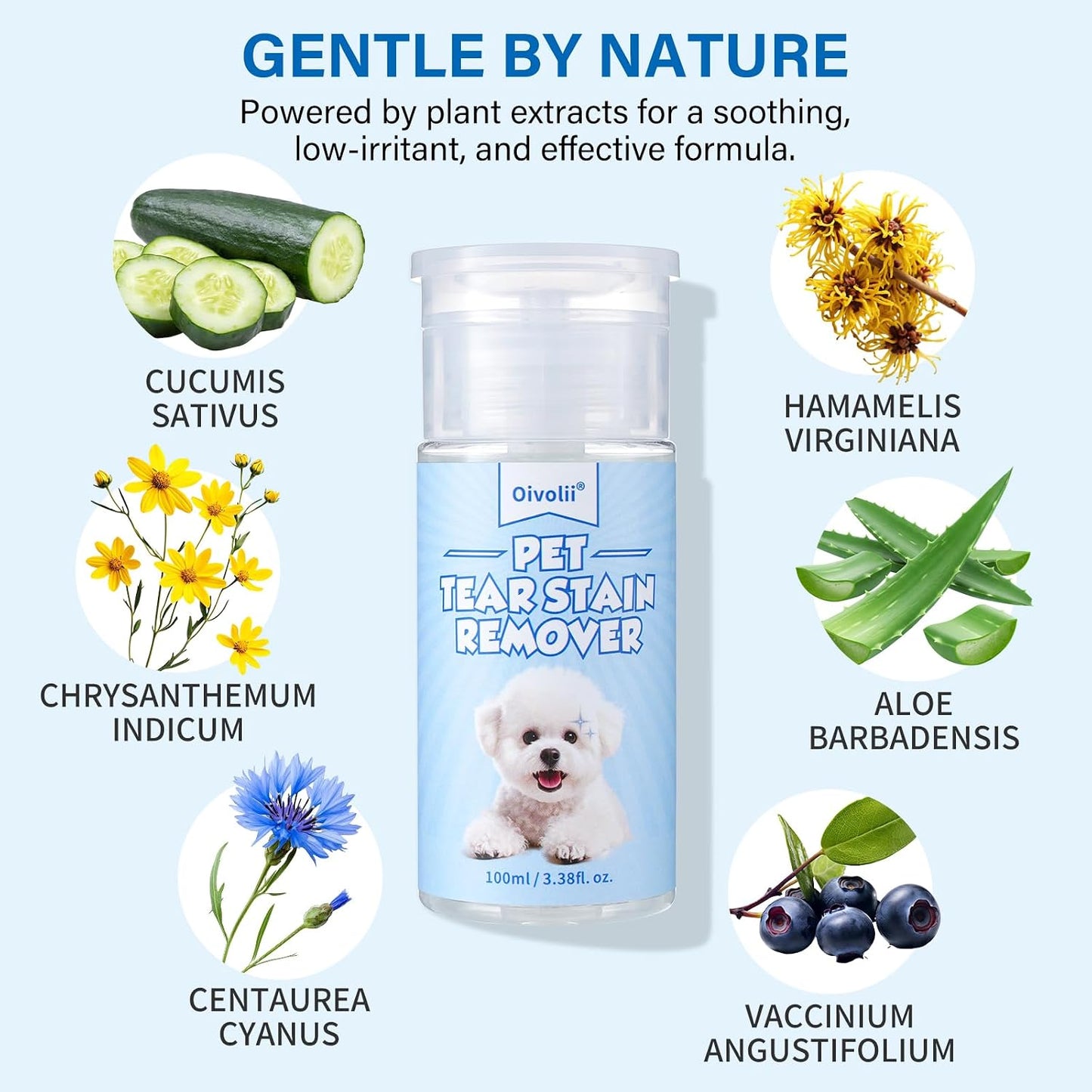 Natural dog eye discharge cleaner bottle back label details