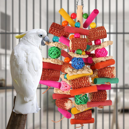 Handcrafted non-toxic materials breakdown of the Kyouki parrot playground accessory.