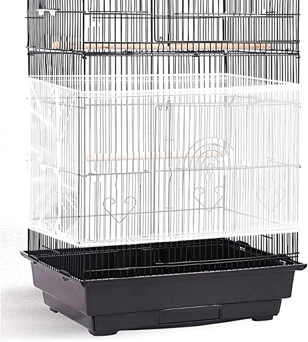 ISMARTEN seed catcher installed on a large square parrot cage