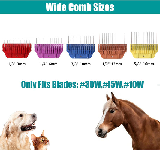 DODAER five piece stainless steel pet clipper guards showcasing color coded snap on bases