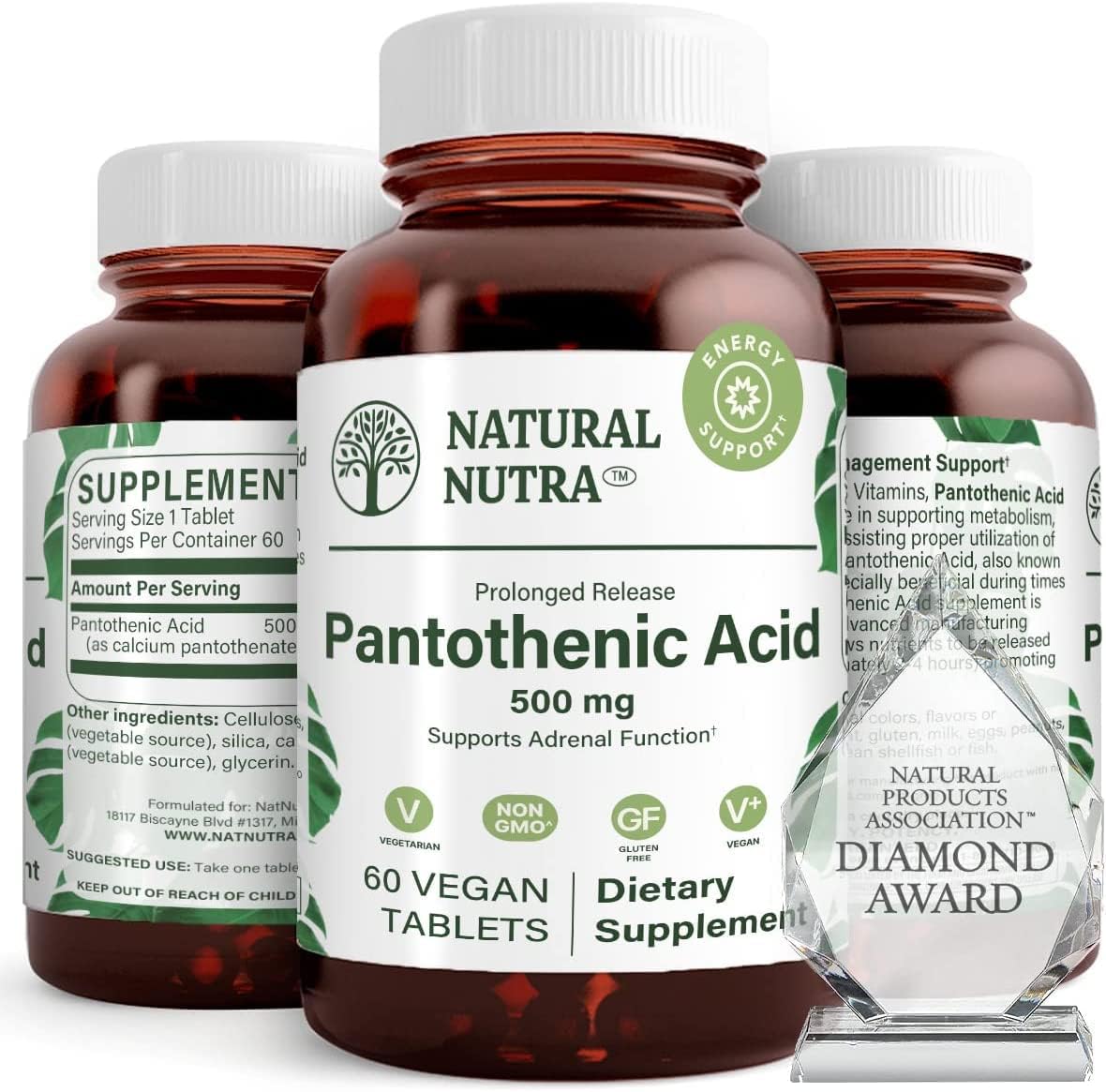 Natural Nutra Pantothenic Acid 500 mg front of bottle