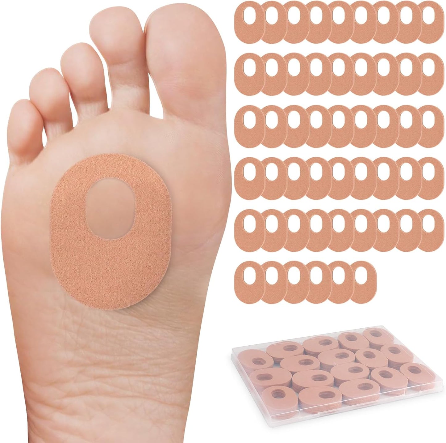 Welnove 51 Pieces Callus Pads front view of the packaging and thick felt cushions