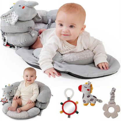 Knotly Charm 2-in-1 Tummy Time Mat and Baby Lounger front view elephant design
