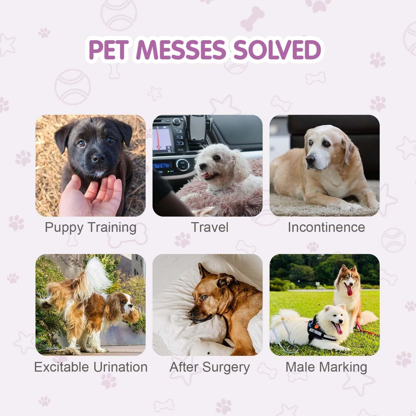Sizing chart breakdown for COCOYO disposable dog wraps from extra small to extra large