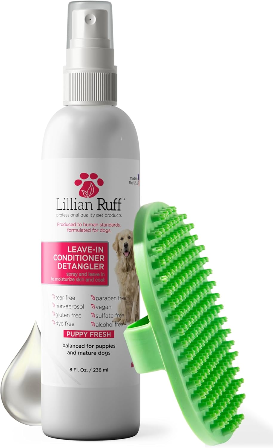 Lillian Ruff eight ounce dog detangling spray back label and ingredients