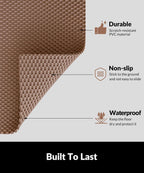 Cooyes premium PVC cat food mat holding pet water and food bowls.