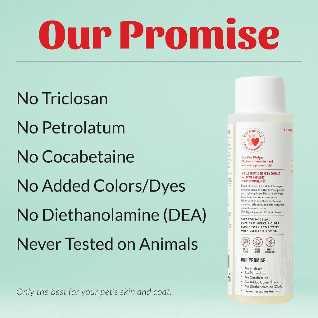 Skout's Honor flea and tick shampoo usage instructions view