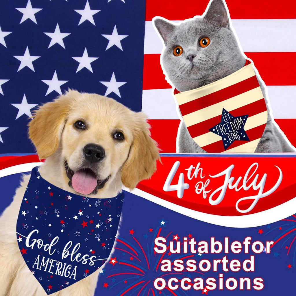 QIRUIMI American flag pet triangle bibs two pack display.