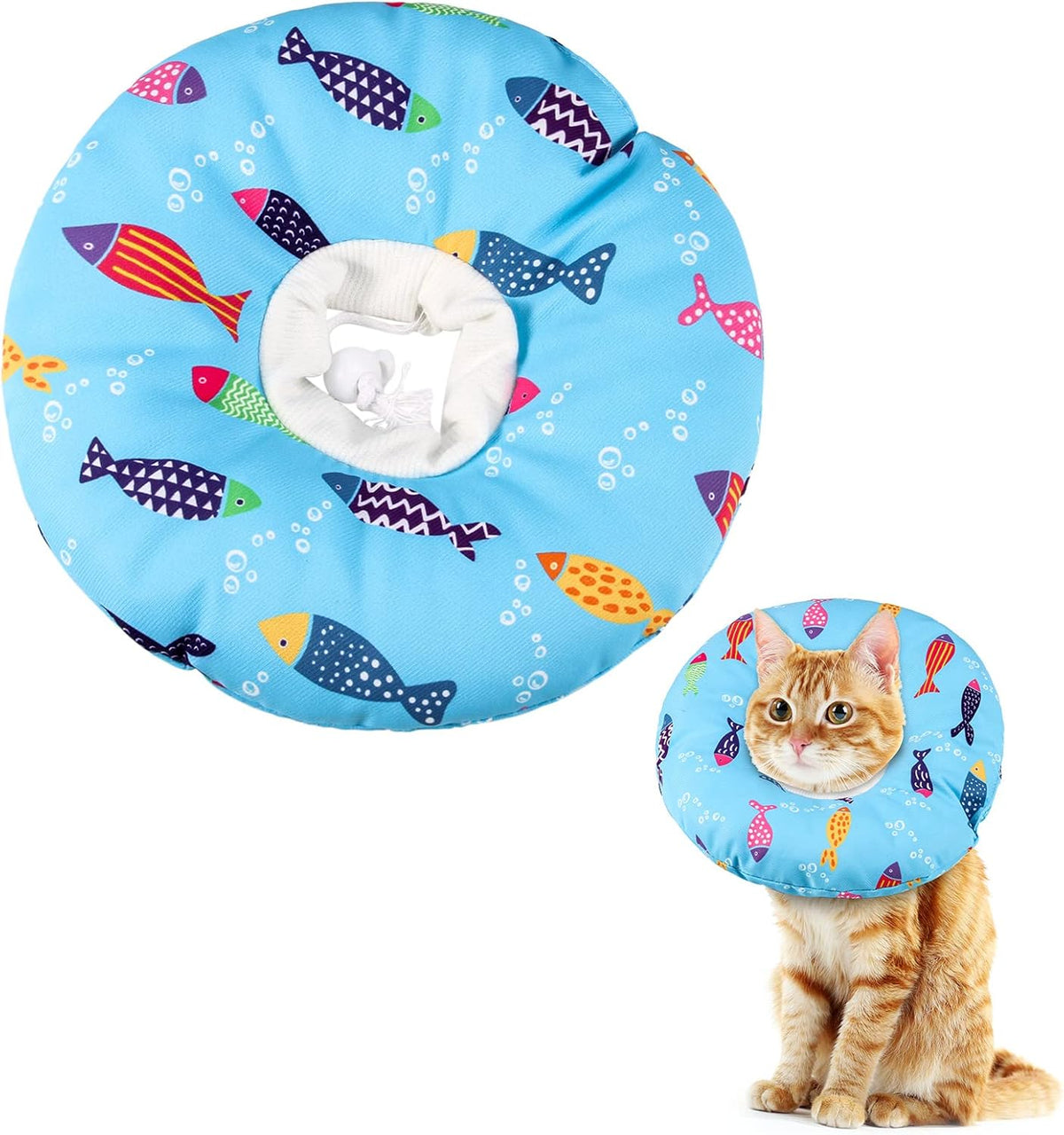 Libfrnt soft cat cone collar secure drawstring closure close up