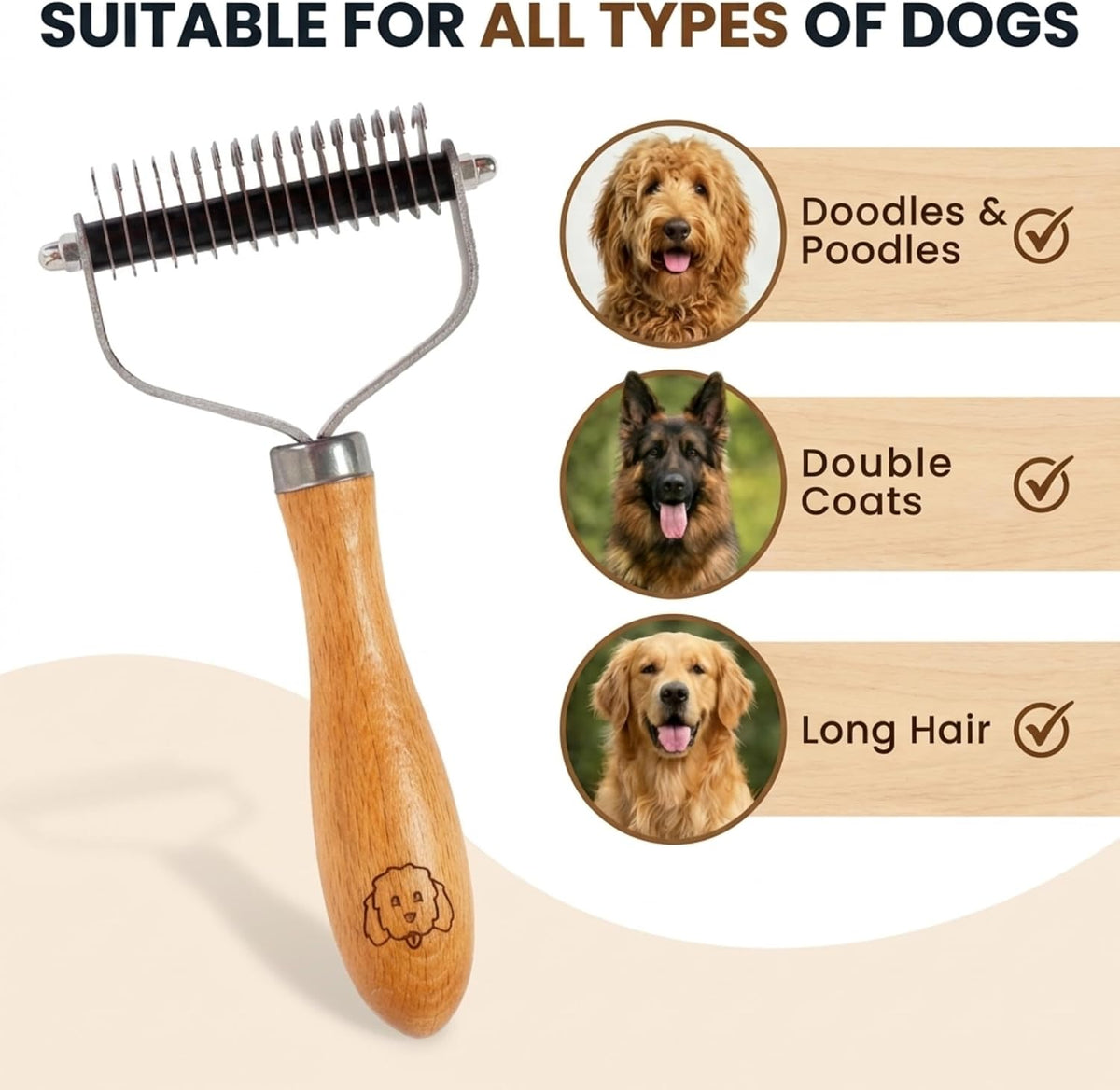 Packaging and product view of We Love Doodles dematting comb