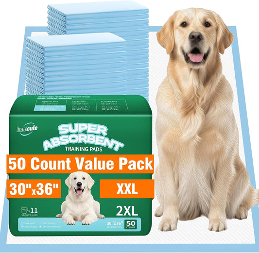 IMMCUTE extra large dog pee pads front view showing product packaging for potty training.