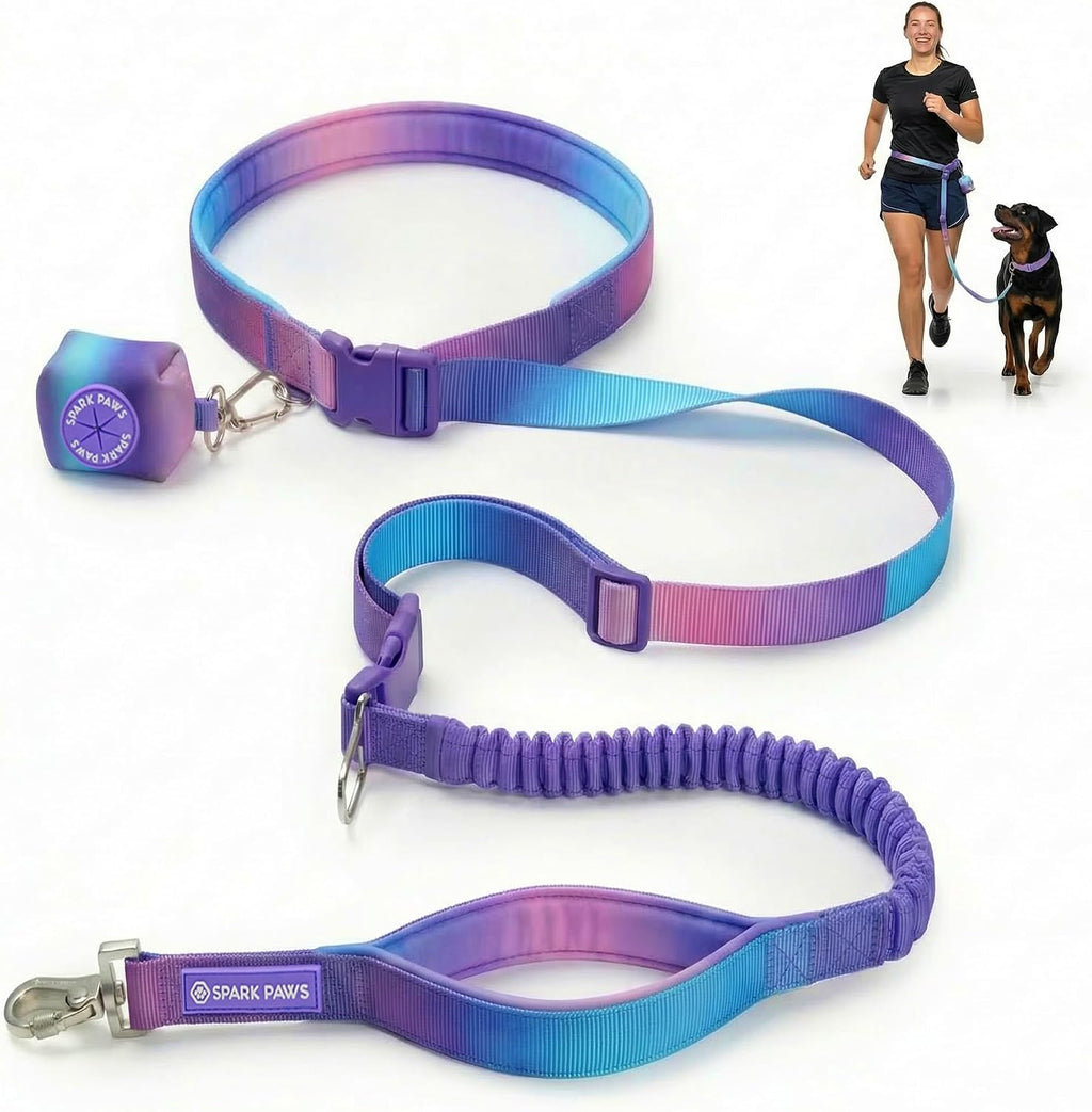 Spark Paws hands free dog leash front view showing the 90s Retro pattern