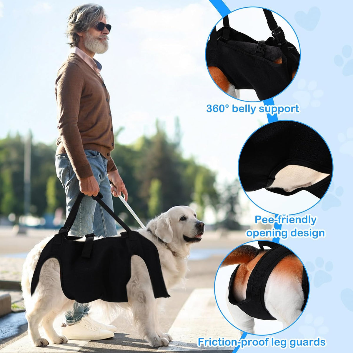 Shinylin Dog Carry Sling Emergency Backpack Pet Legs Support and Rehabilitation Dog Lift Harness Adjustable Lifting Straps Carrier for Senior Dogs Joint Injuries, Arthritis, Hiking, Skiing, Black(L) - Image 5