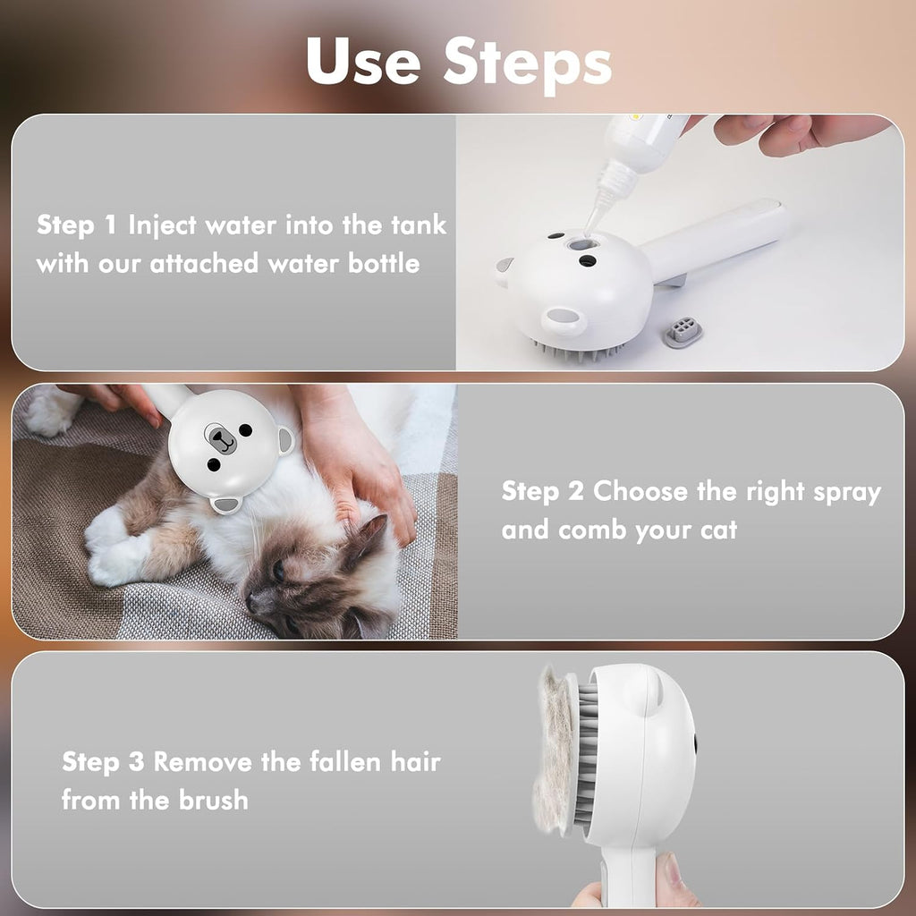 Cat enjoying a grooming session with the 4-in-1 steam brush