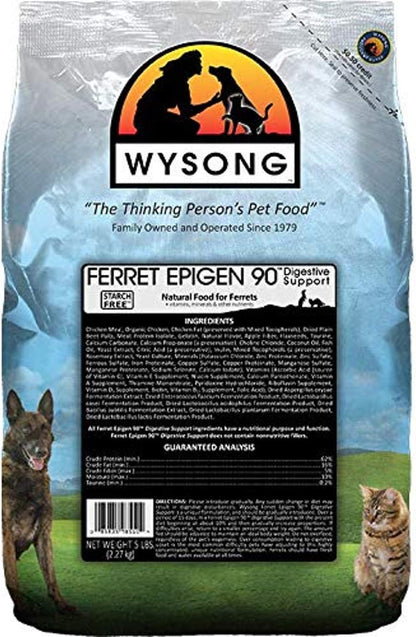Wysong Ferret Epigen ninety Digestive Support dry ferret food five pound bag front view