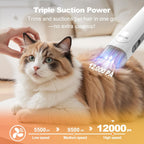 Low noise pet hair remover system being used on a sensitive dog at home