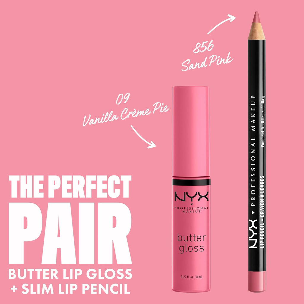 Imported NYX lip gloss packaging displaying ingredients and product details.