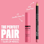 Imported NYX lip gloss packaging displaying ingredients and product details.