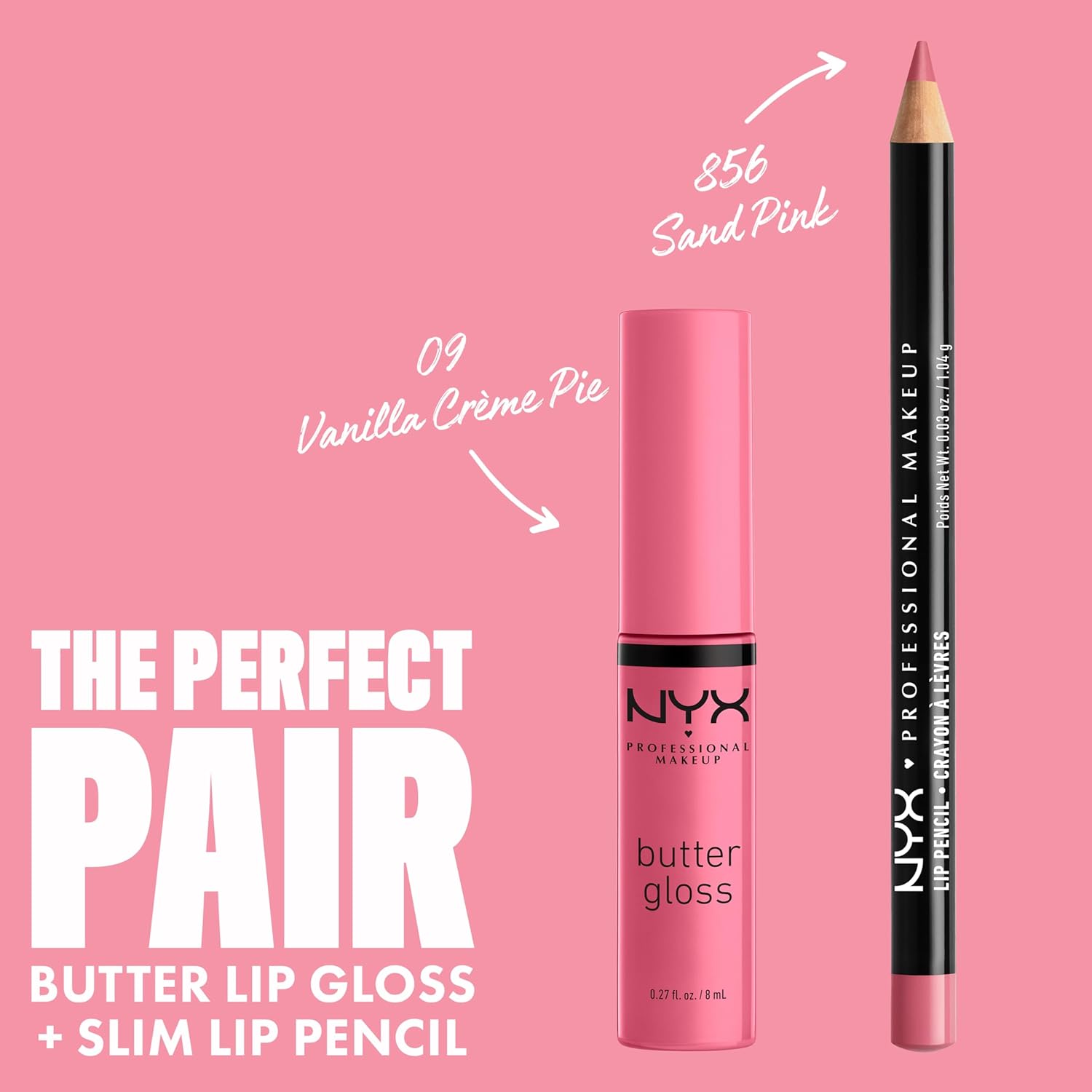 Imported NYX lip gloss packaging displaying ingredients and product details.