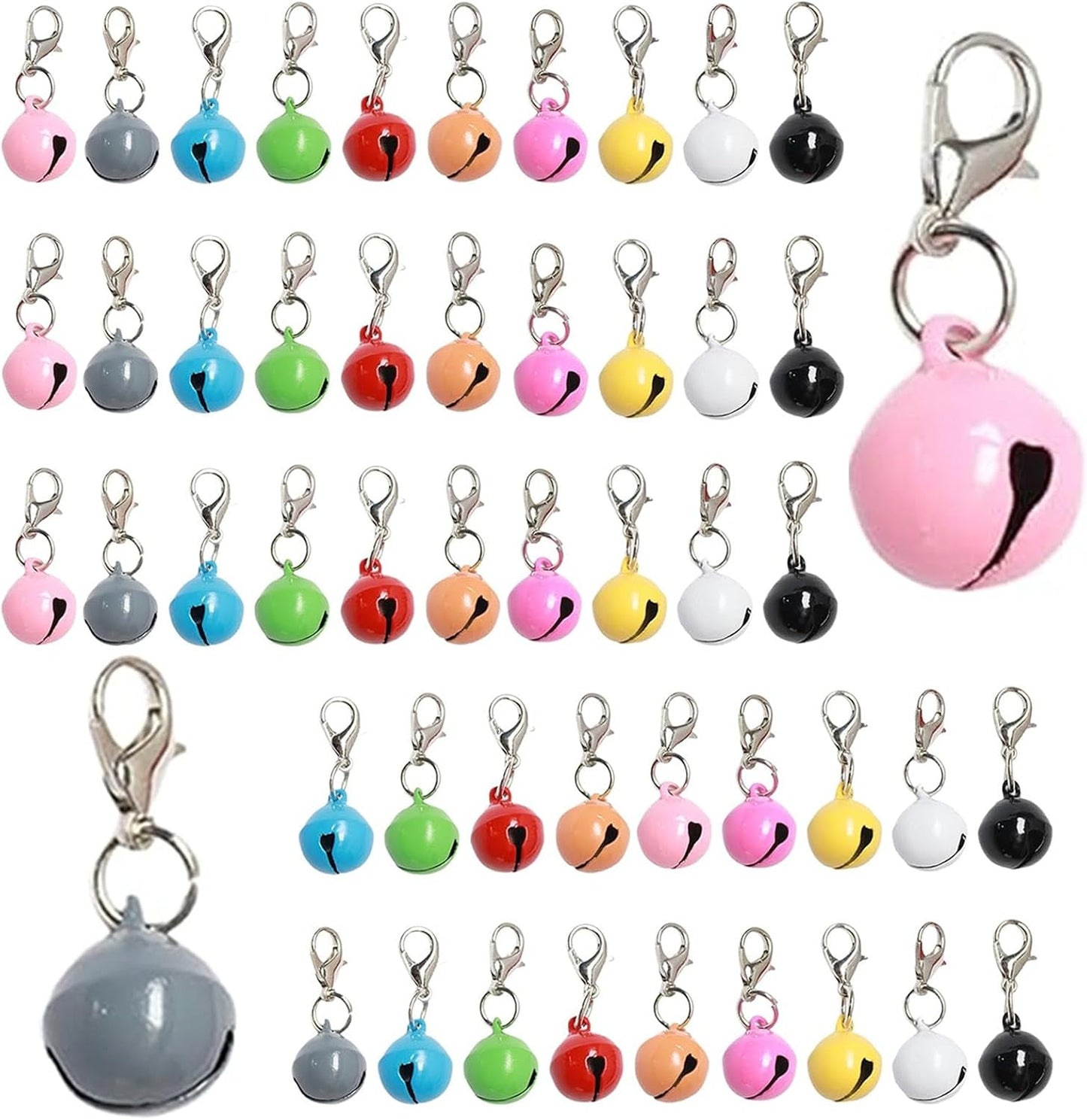 Jaczora fifty pack pet bells front view multicolor collar charms for cats and dogs