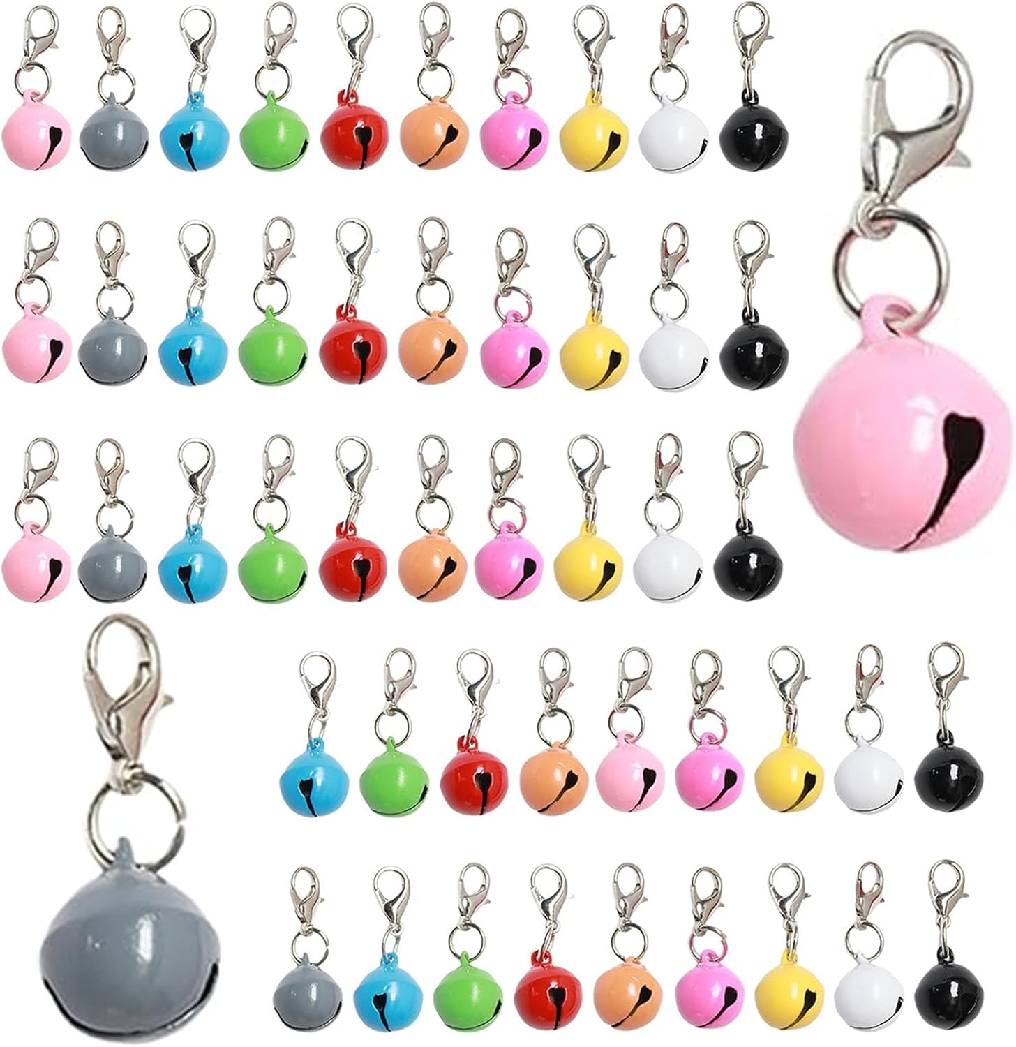 Jaczora fifty pack pet bells front view multicolor collar charms for cats and dogs