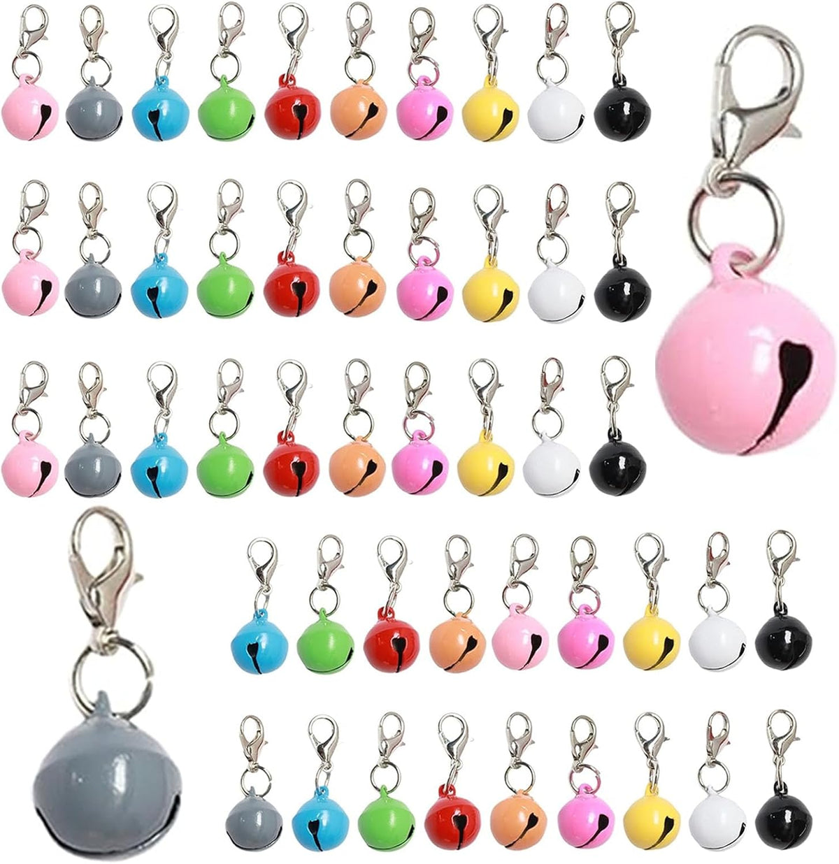 Jaczora fifty pack pet bells front view multicolor collar charms for cats and dogs