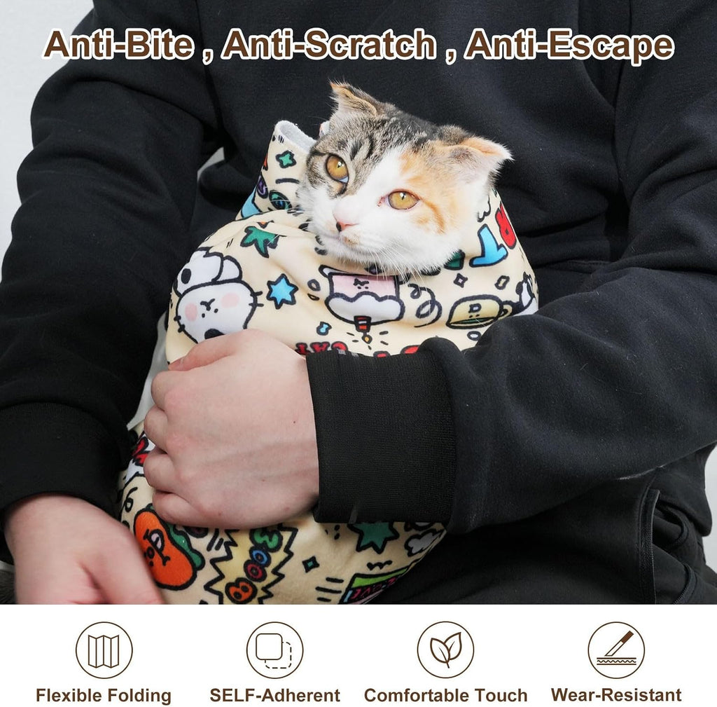 Anti scratch cat restraint wrap laid out flat showing its large dimensions.