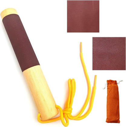WHLZYEVA callus care sanding block front view showing the premium wood handle and wrapped abrasive paper strip.