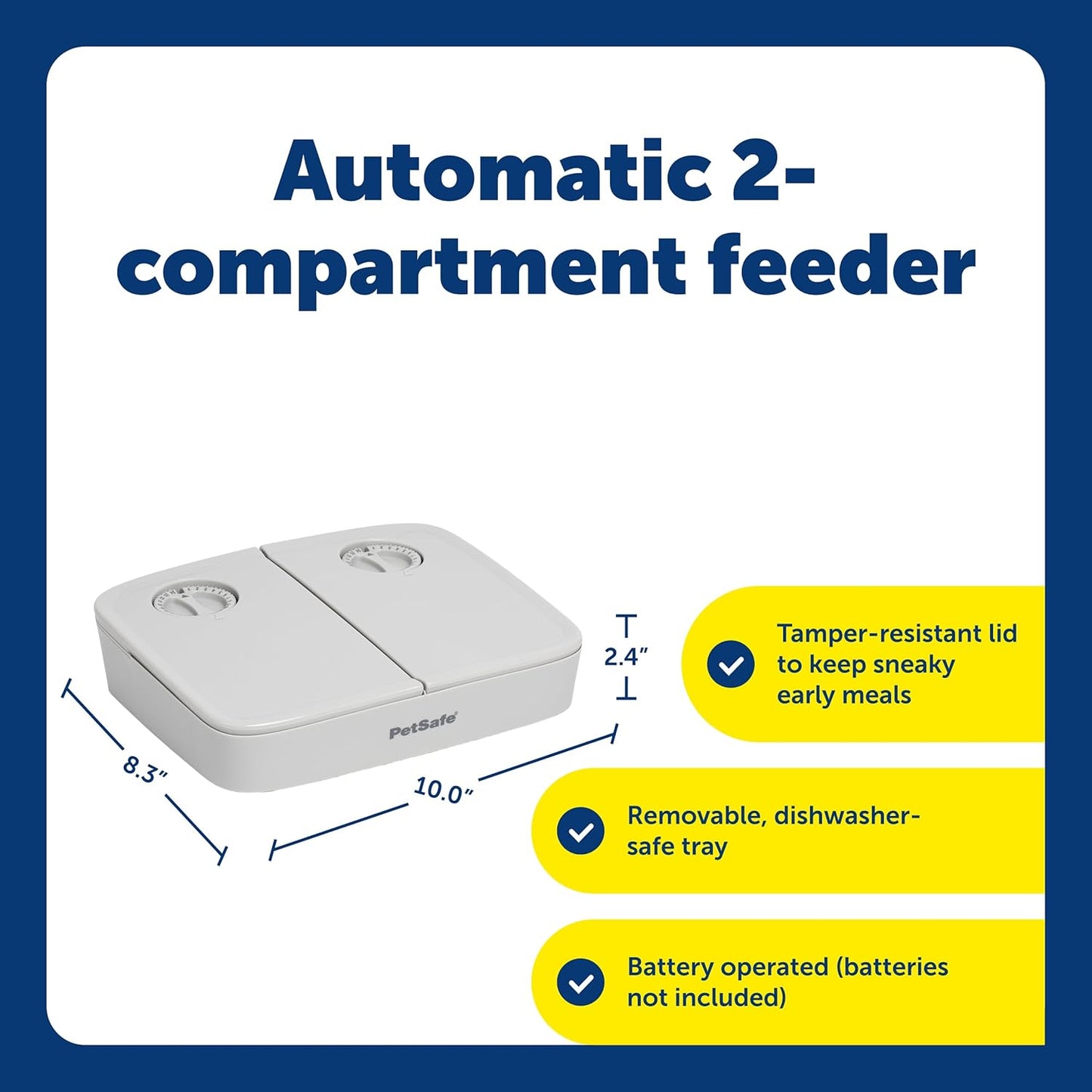 Tamper resistant lids on PetSafe two meal analog pet feeder