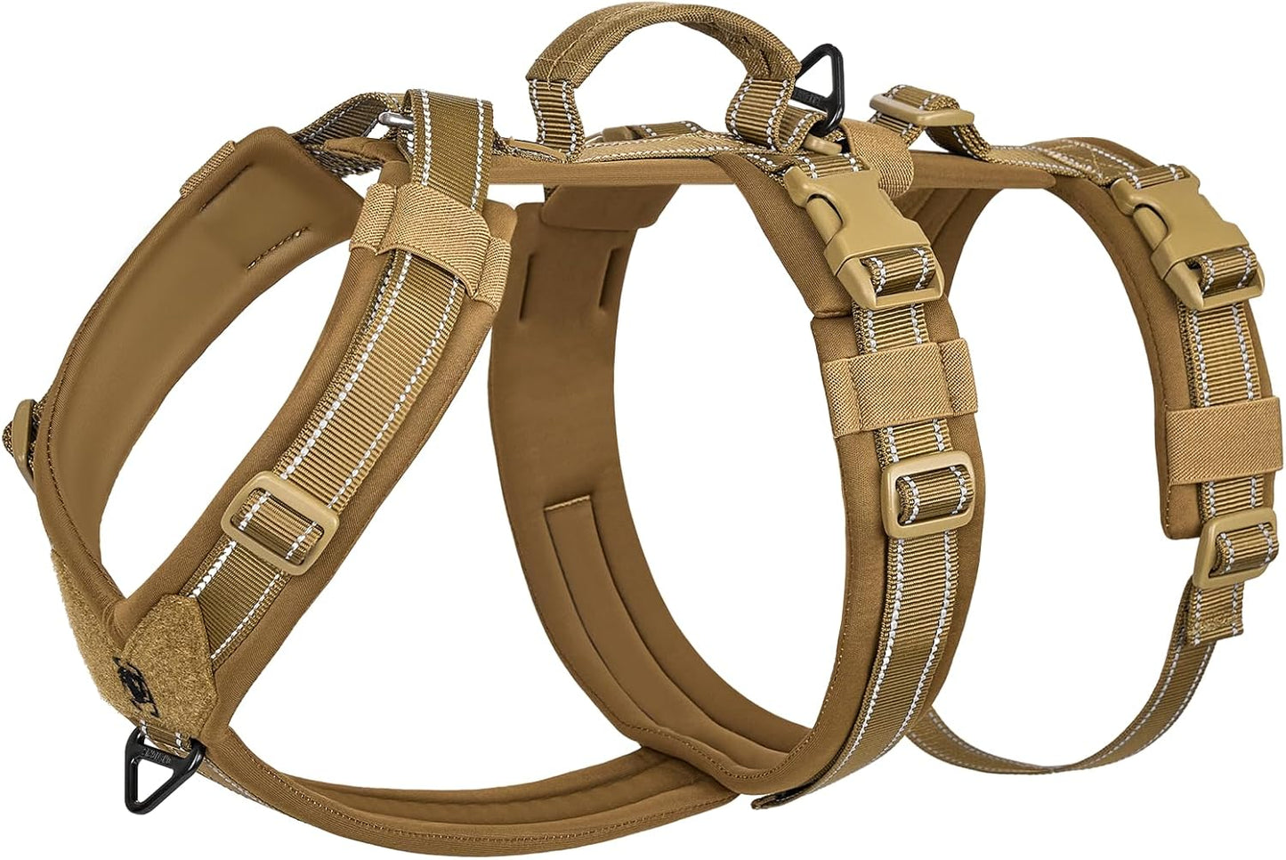 OneTigris tactical dog harness front view showing metal hardware