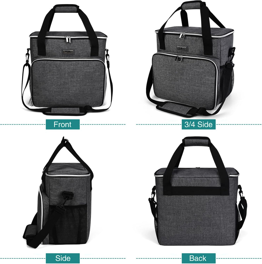 BAGLHER pet travel bag with front flap open acting as a portable feeding station.