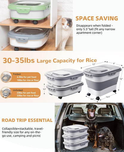 20-23 Lbs Dog Food Storage Container - Collapsible Dog Food Container with Attachable Casters and Scoop,Travel Silicone Bowl, Pet Food Storage Containers to Keep Dry Food Fresh,Easy to Move - Image 9