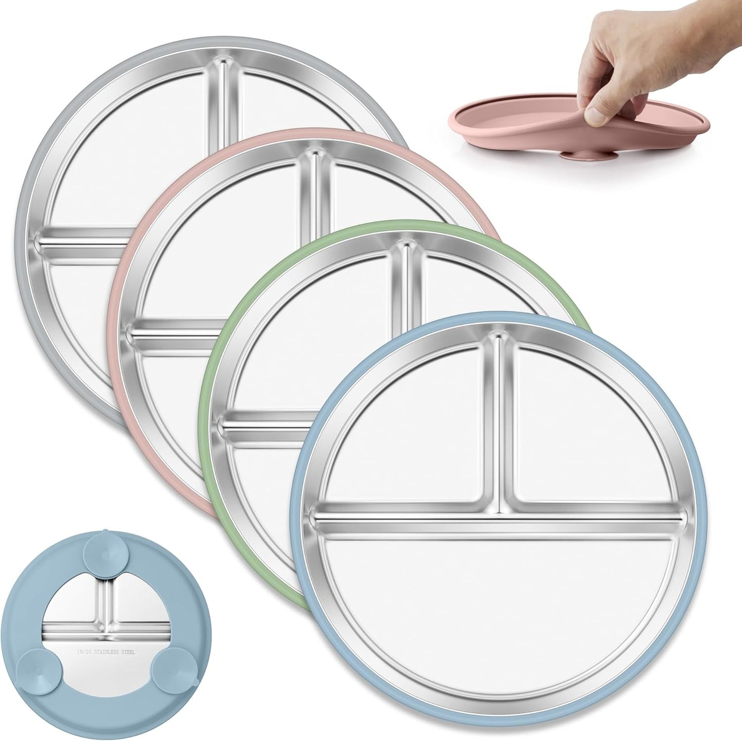 E-far stainless steel toddler plates set of four