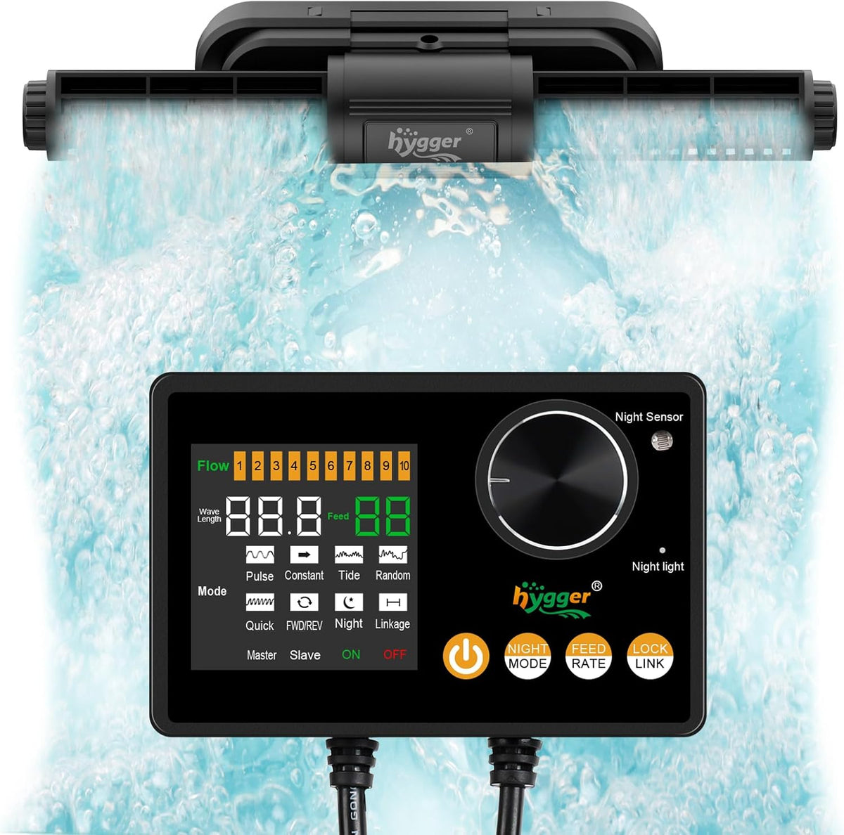 Hygger Intelligent Wave Maker aquarium circulation pump front view with dual outlets