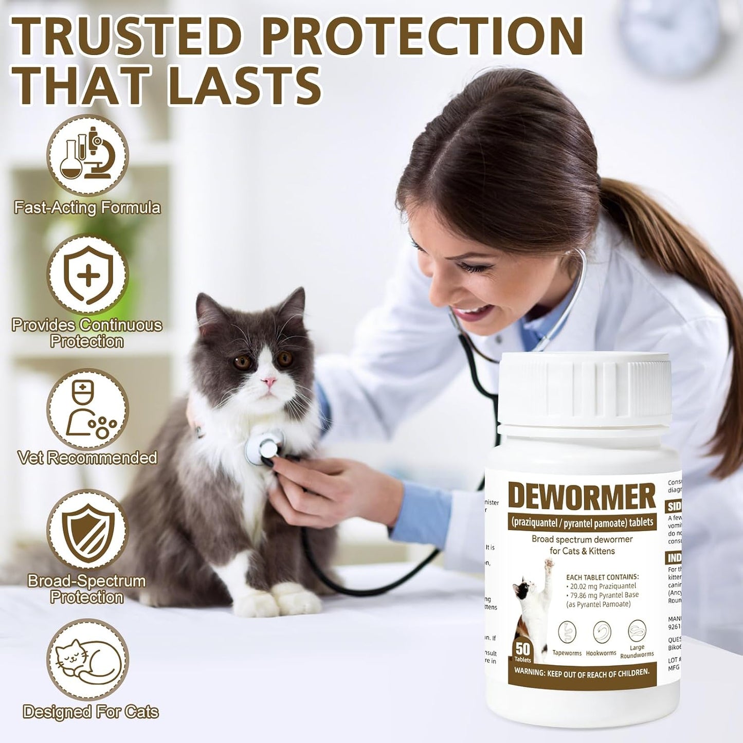 Luxevib cat dewormer bottle label displaying active ingredients praziquantel and pyrantel pamoate