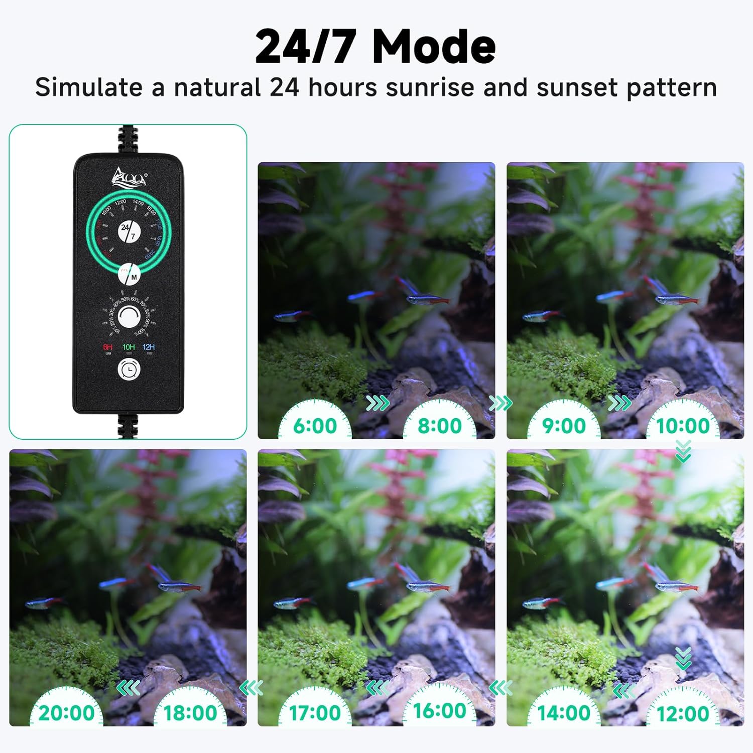 Close up of AQQA aquarium light controller and settings