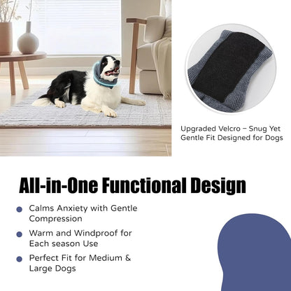Grey pet head wrap anxiety relief accessory on a dog