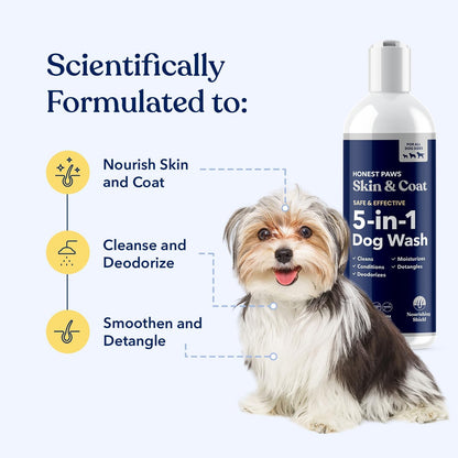 Honest Paws skin and coat five in one dog wash packaging back details