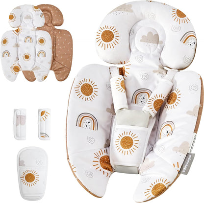 Mamatepe infant insert front view with sun and rainbow pattern