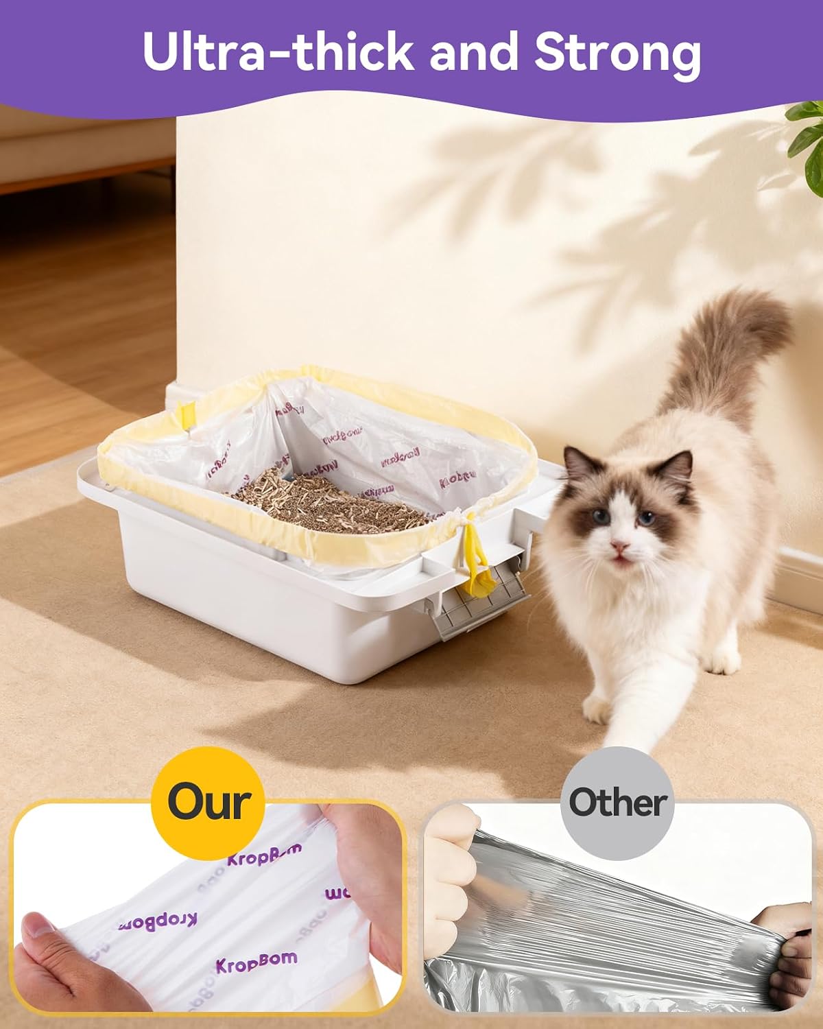 KropBom premium leak proof pet waste bags roll showing precise sizing dimensions